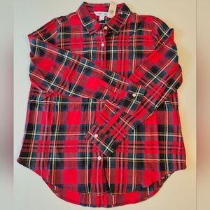 Red Plaid Button-Up Shirt